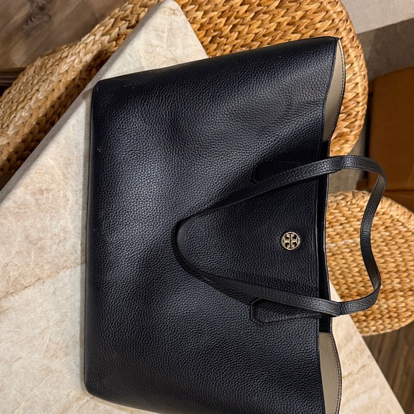 Tory Burch Handbags - Tory Burch Black Leather Tote with cream (very clean) EUC with TB storage bag